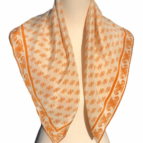 Vintage Cream and Orange 100% Silk Scarf - Picture 5 of 6